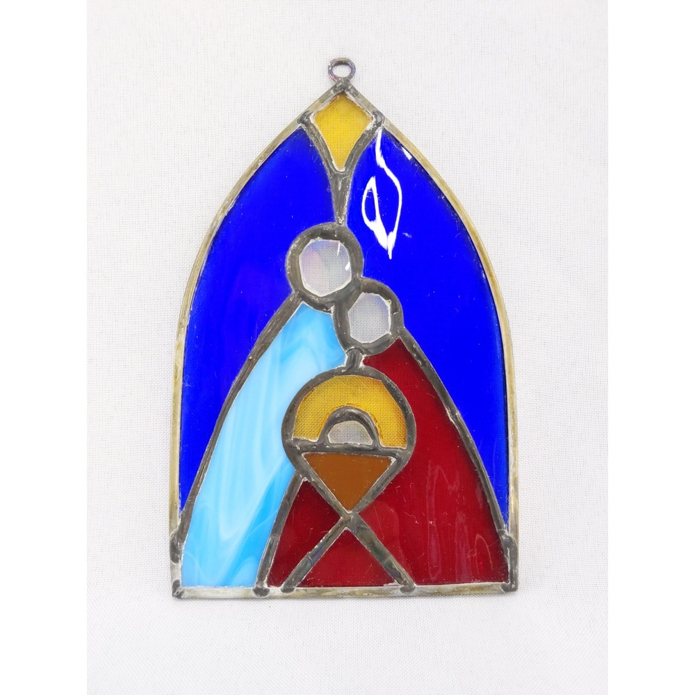 Stained Glass Nativity Suncatcher Handmade Blue Red Holy Family Art